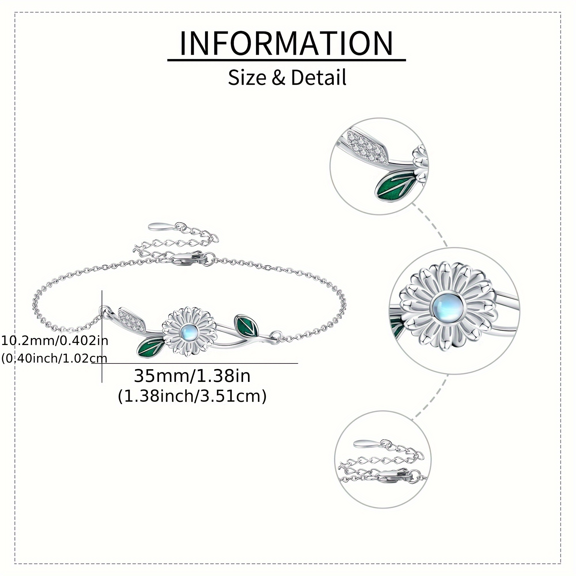 925 Sterling Silver Moonstone Daisy Bracelet Flower Jewellery Gift